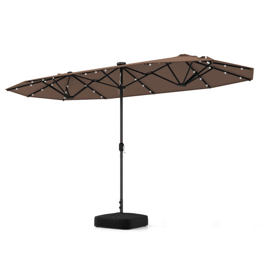 13FT Double-sided Patio Umbrella with Solar Lights for Garden Pool Backyard - Coffee