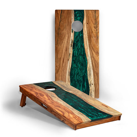The River Epoxy Resin With Live Edge Acacia Pathfinder Art Cornhole Boards