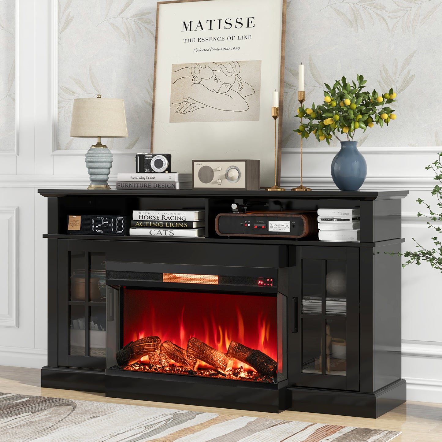 36" 3-Sided 1500W Electric Fireplace with 7-Color Flame
