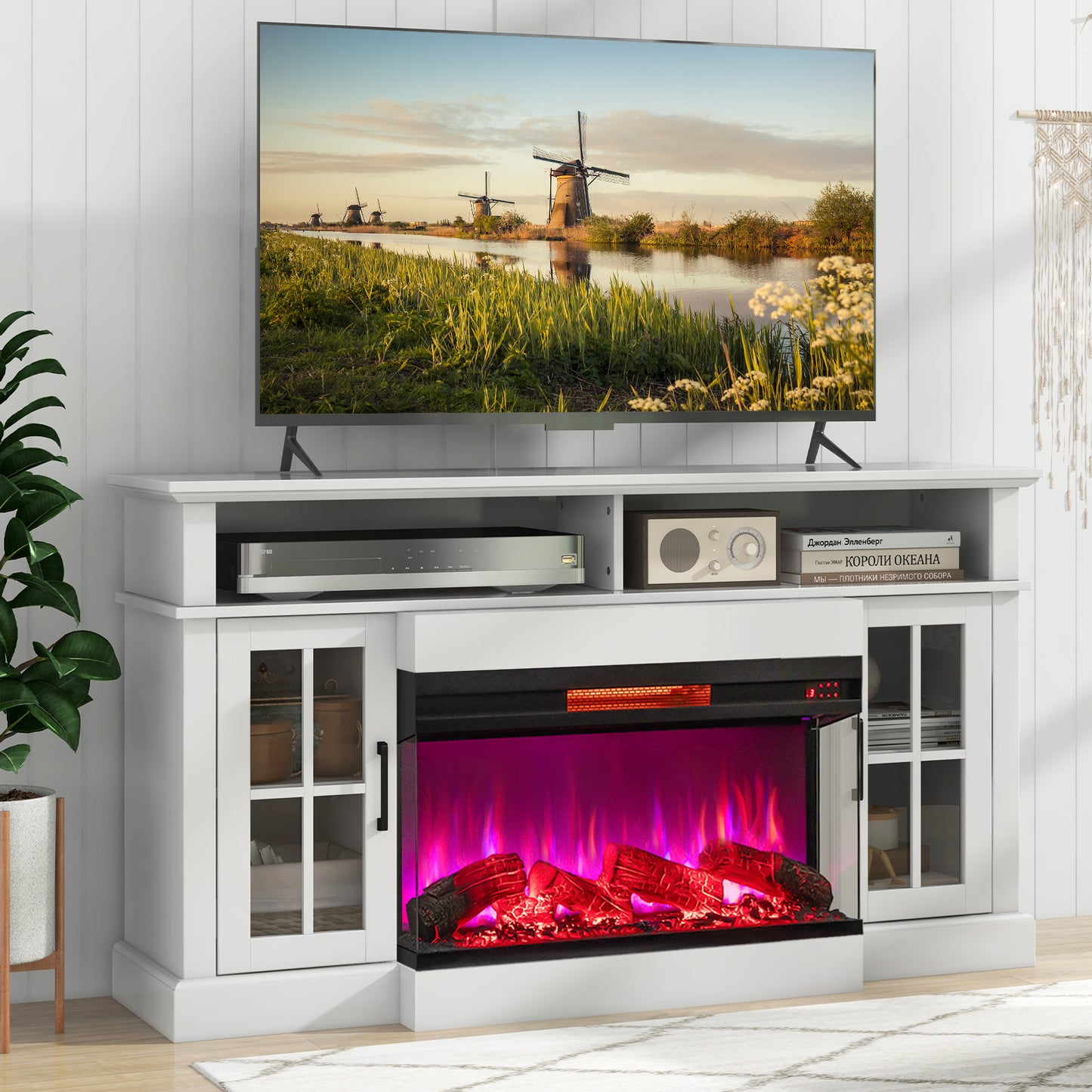 36" 3-Sided 1500W Electric Fireplace with 7-Color Flame