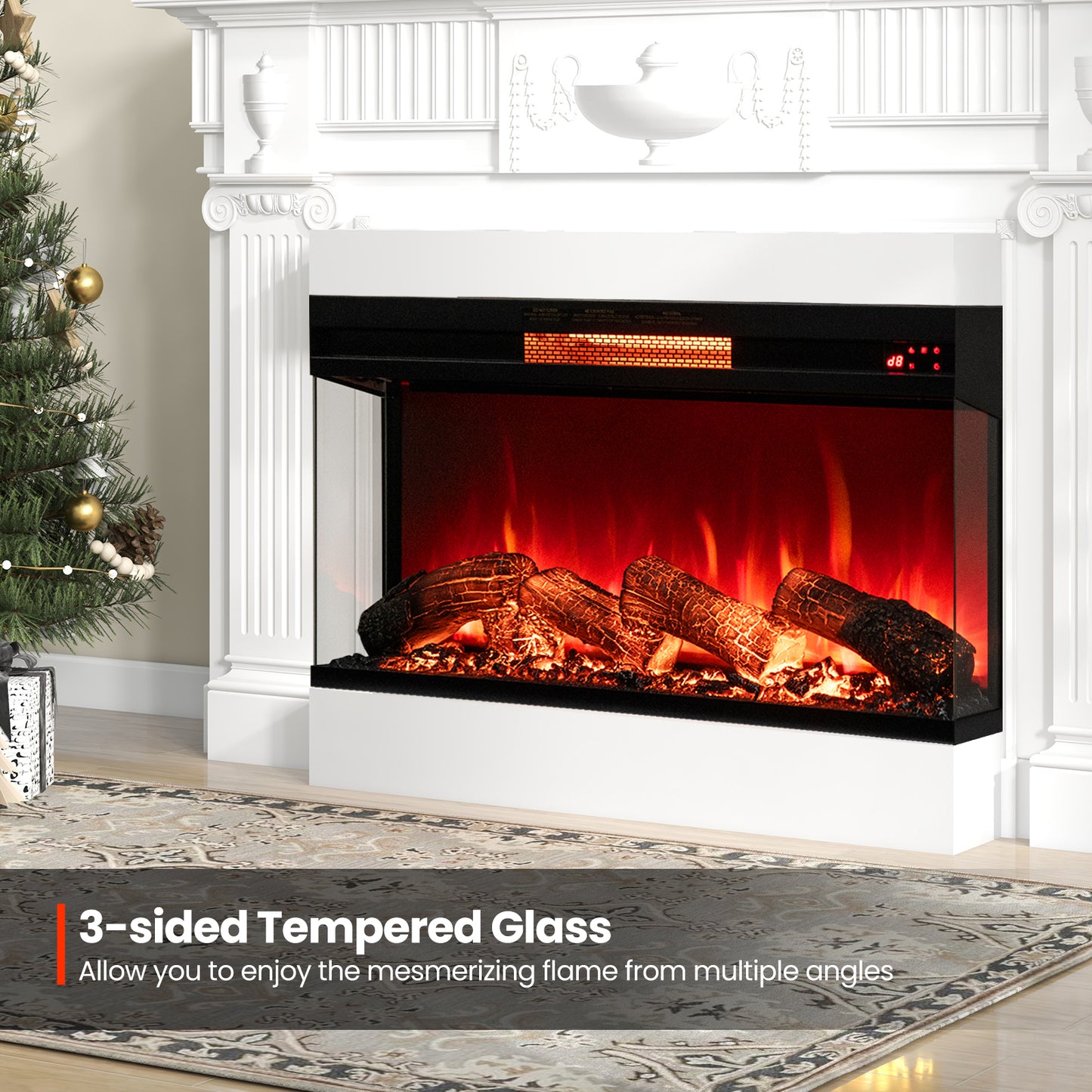 36" 3-Sided 1500W Electric Fireplace with 7-Color Flame