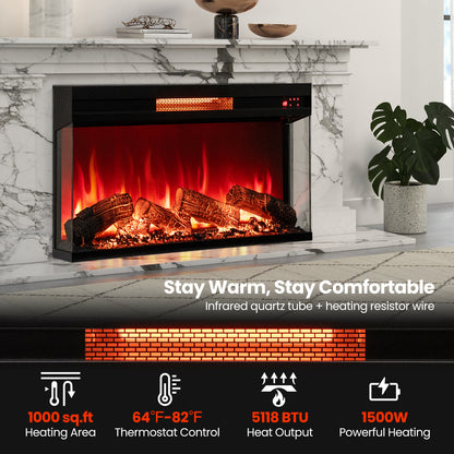 36" 3-Sided 1500W Electric Fireplace with 7-Color Flame