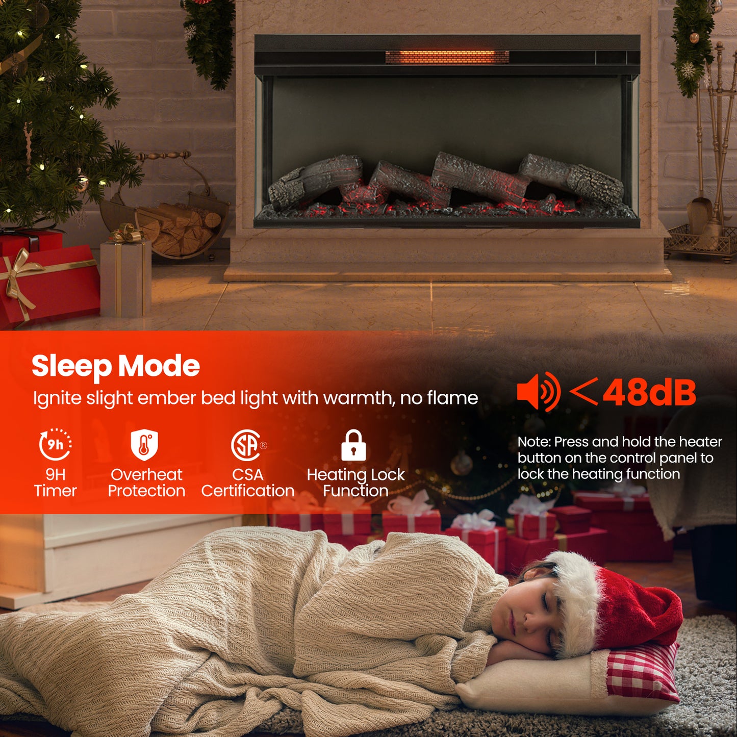 36" 3-Sided 1500W Electric Fireplace with 7-Color Flame