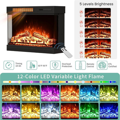 Pamapic 3-Sided Electric Fireplace TV Stand, Farmhouse Entertainment Center with 36" LED Fireplace & Glass Doors for Living Room
