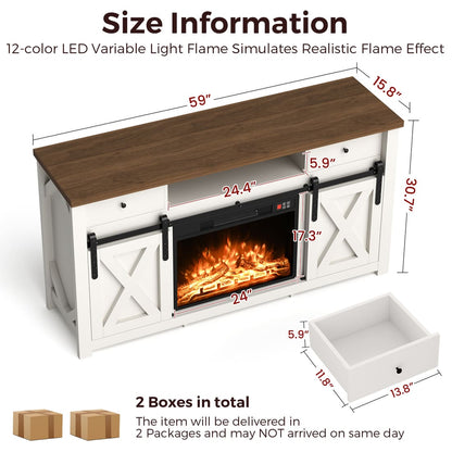 Pamapic 3-Sided Electric Fireplace TV Stand, Farmhouse Entertainment Center with 36" LED Fireplace & Glass Doors for Living Room