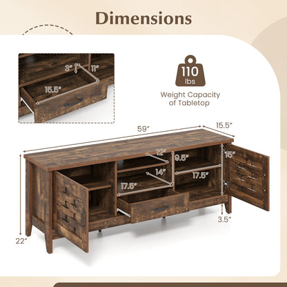 Farmhouse TV Stand for 65 Inch TVs with 2 Woven Accent Doors and 3 Adjustable Shelves