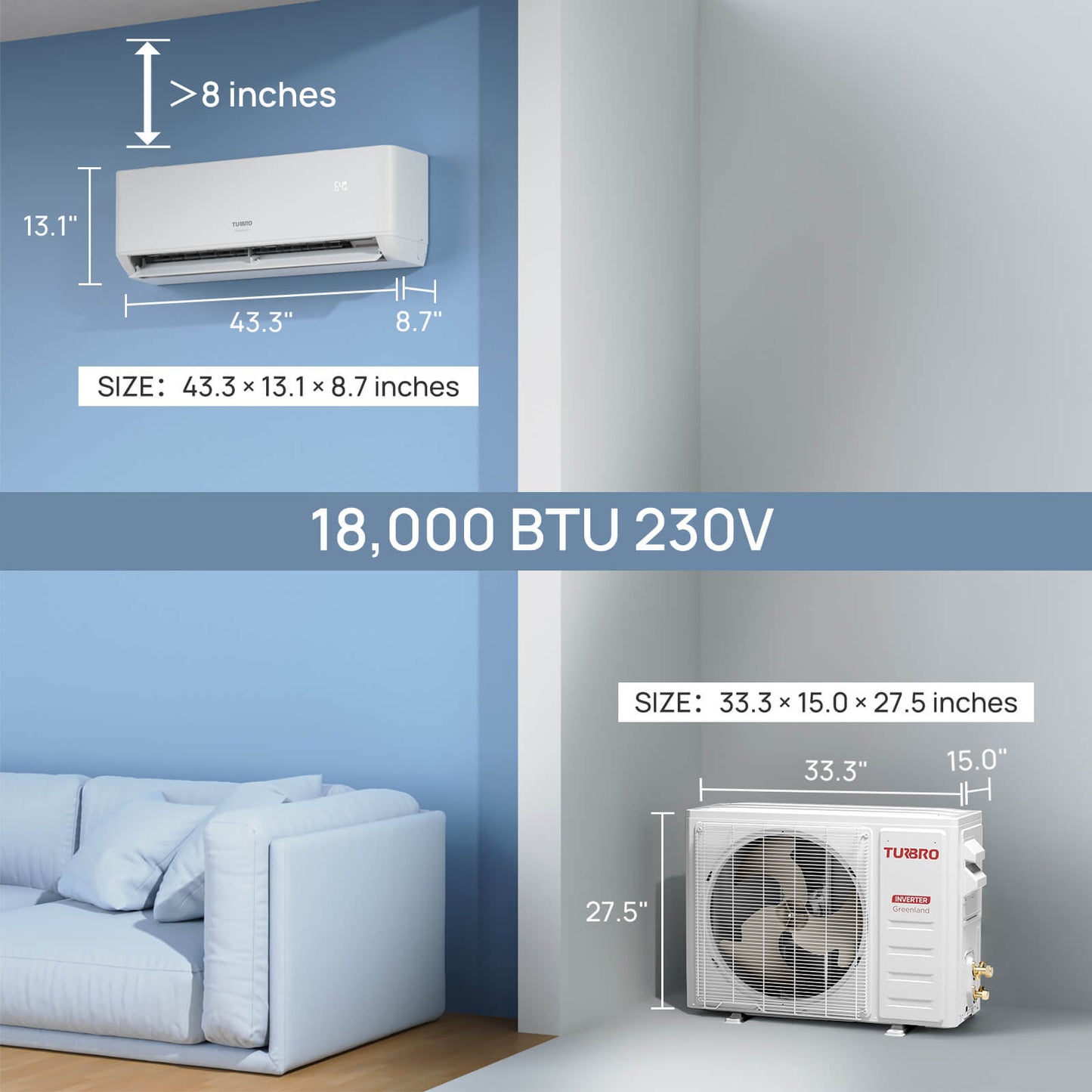 Greenland 18,000 BTU Single Zone WiFi Mini Split AC (R454B)