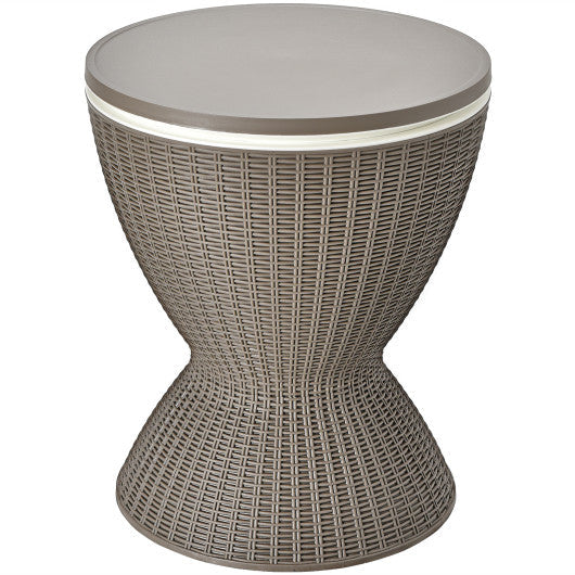 3 in 1 8 Gallon Patio Rattan Cooler Bar Table with Adjust Ice Bucket - Brown