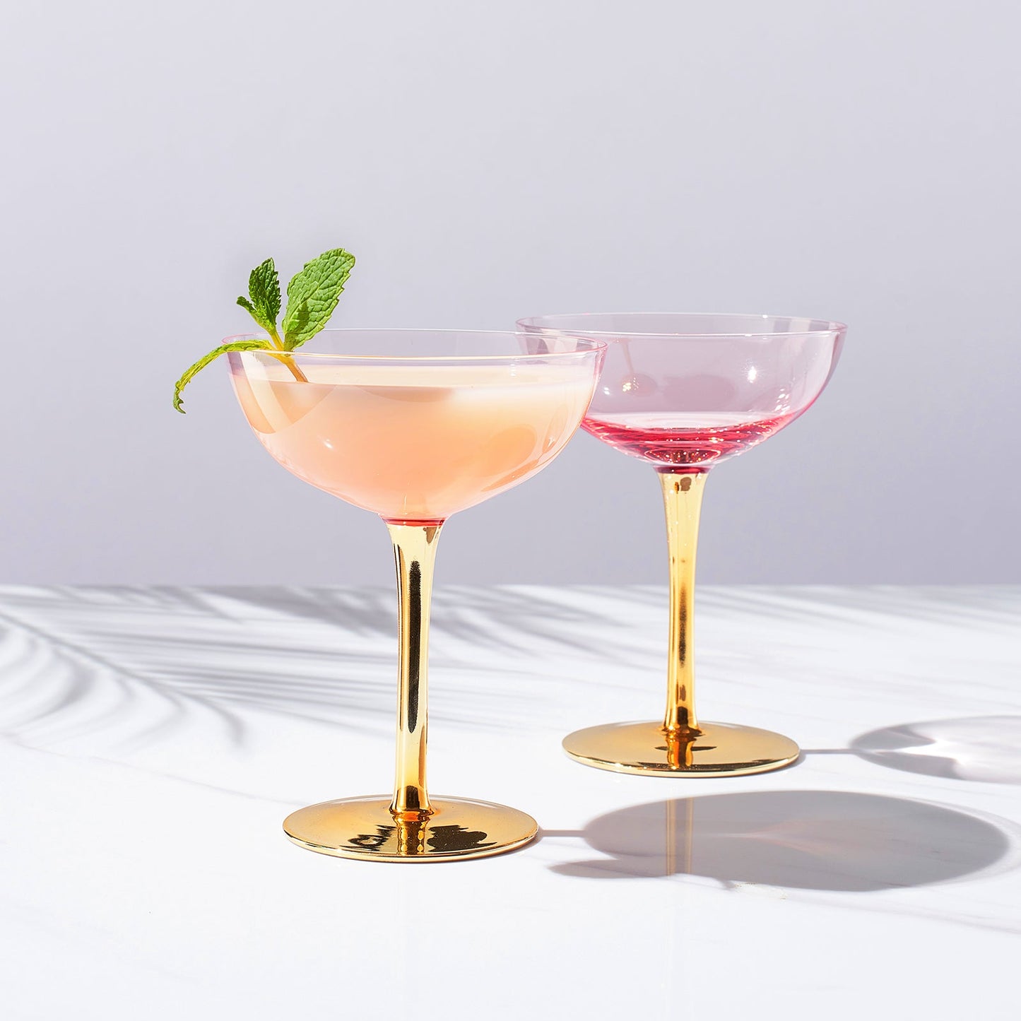 Deco Champagne Coupe Cocktail Glassware, Pink, Set of 2
