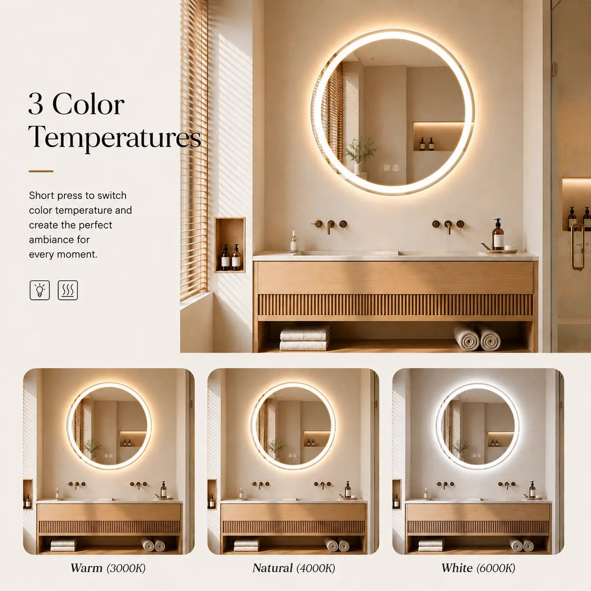 HAUSVITA Round Center Glow LED Bathroom Mirror