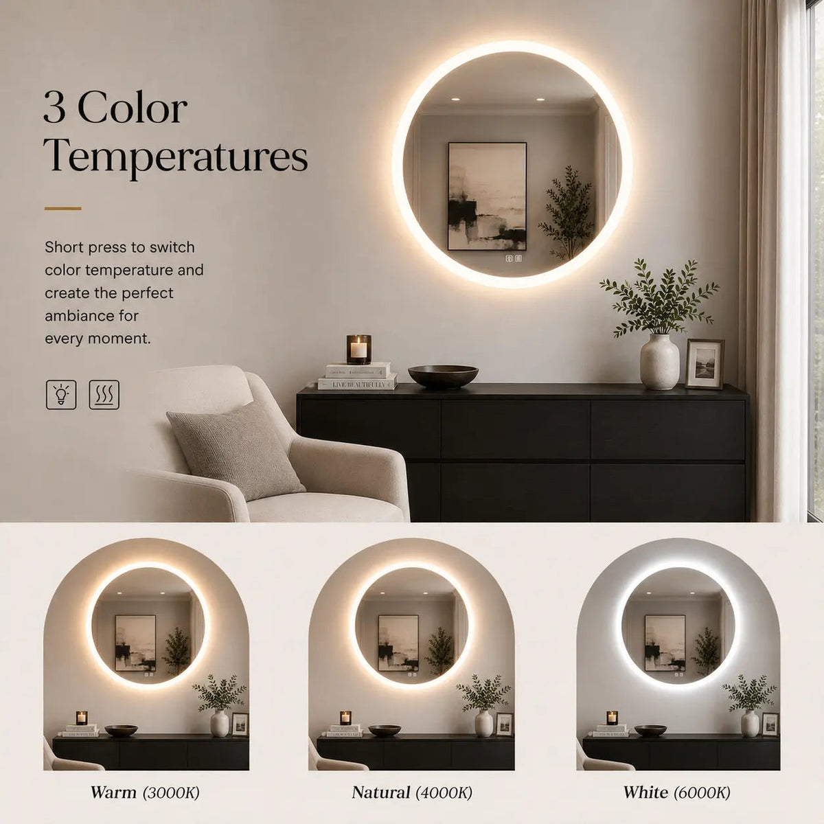 HAUSVITA Round Edge Glow LED Bathroom Mirror