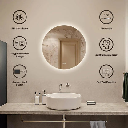 HAUSVITA Round Sleek Backlit LED Bathroom Mirror