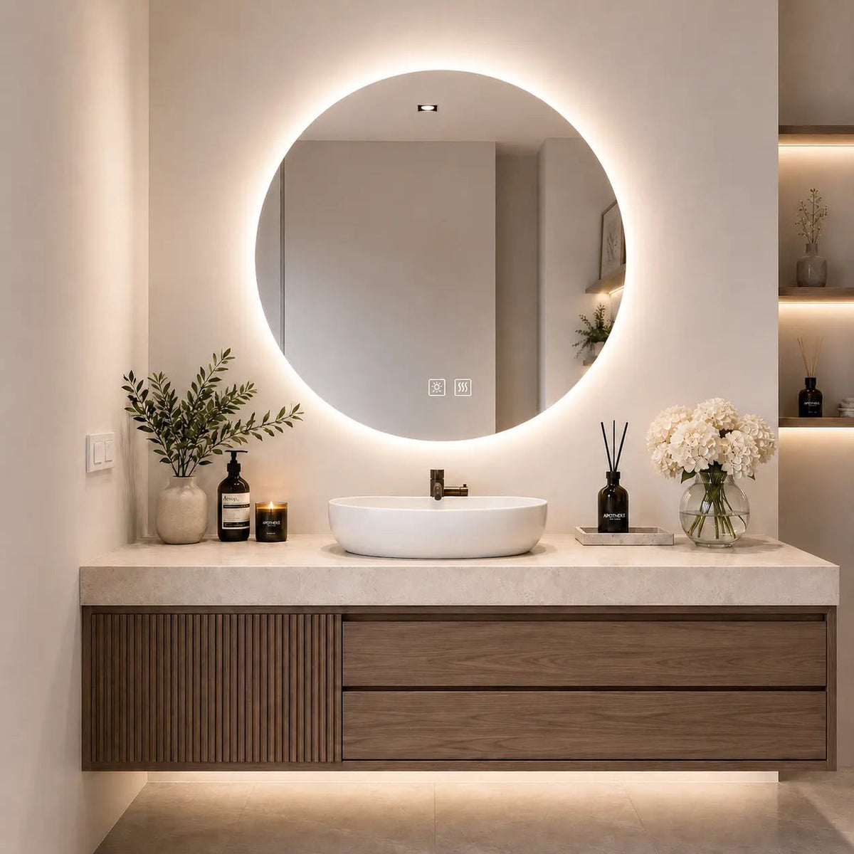 HAUSVITA Round Sleek Backlit LED Bathroom Mirror