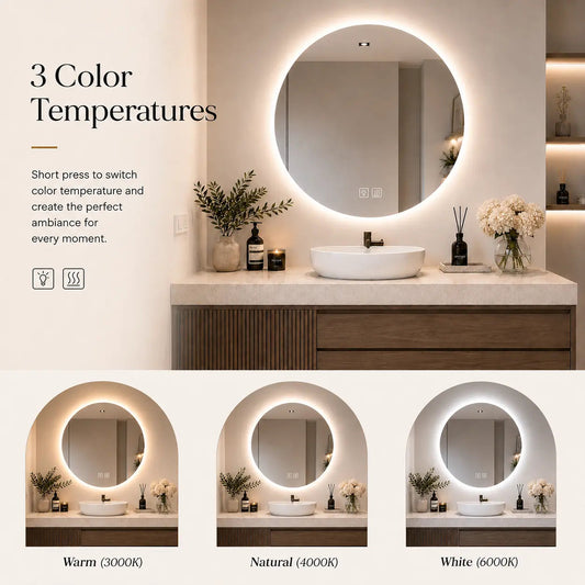 HAUSVITA Round Sleek Backlit LED Bathroom Mirror