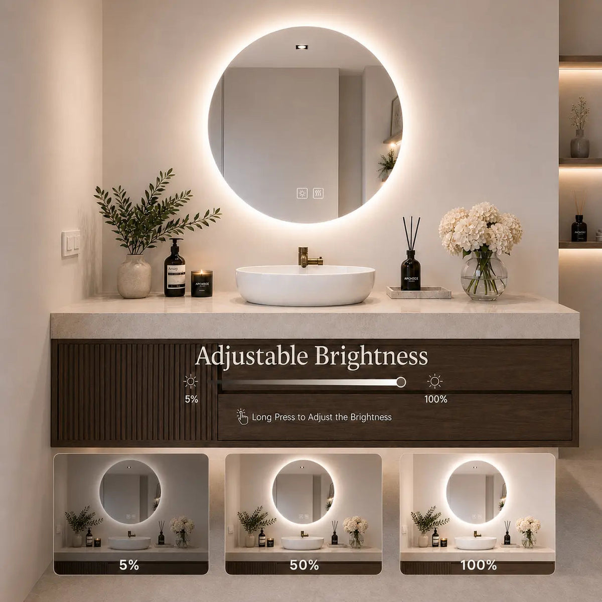 HAUSVITA Round Sleek Backlit LED Bathroom Mirror