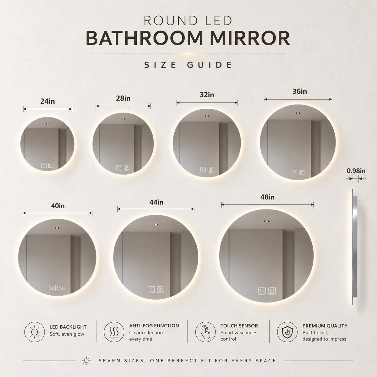 HAUSVITA Round Sleek Backlit LED Bathroom Mirror