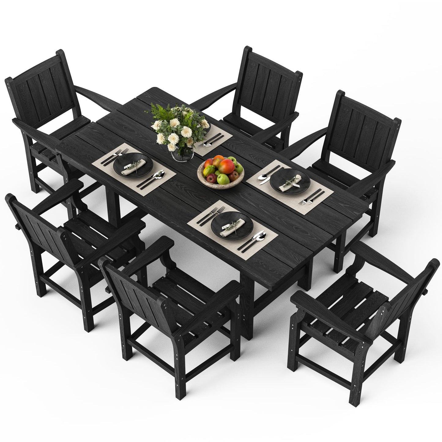 Corex HDPE Outdoor Dining Set, 7-Piece, Black