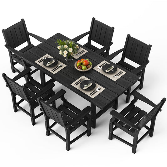 Corex HDPE Outdoor Dining Set, 7-Piece, Black
