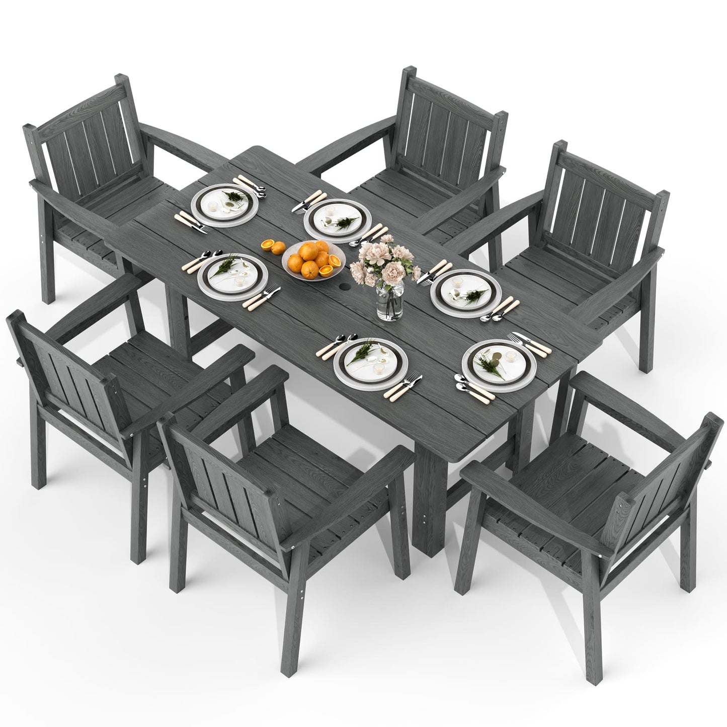 Corex HDPE Outdoor Dining Set, 7-Piece, Gray