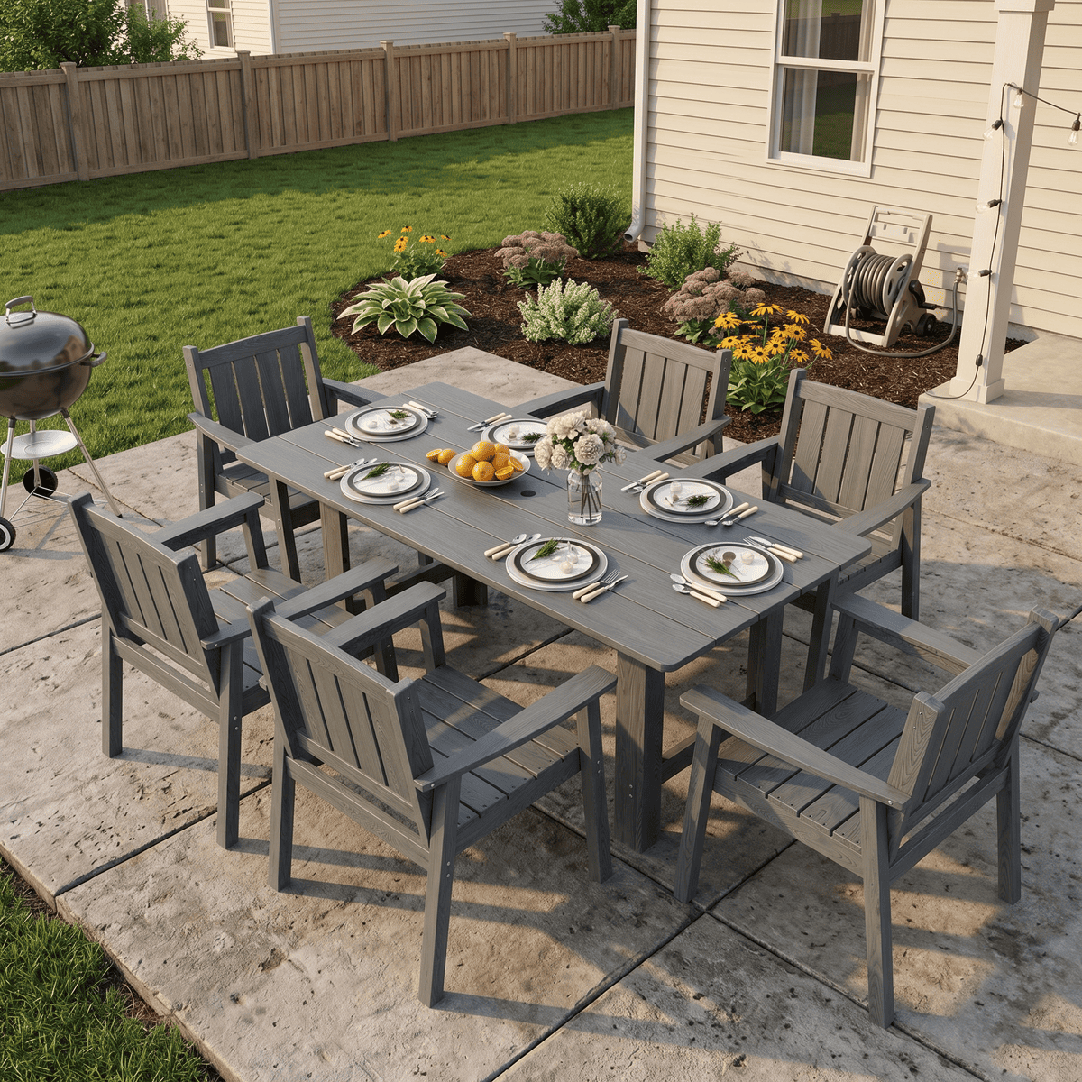 Corex HDPE Outdoor Dining Set, 7-Piece, Gray