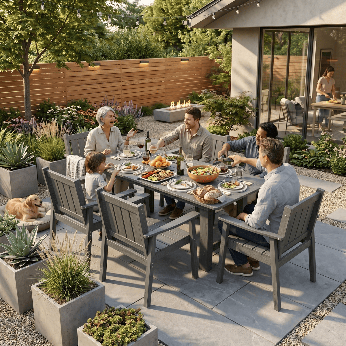 Corex HDPE Outdoor Dining Set, 7-Piece, Gray