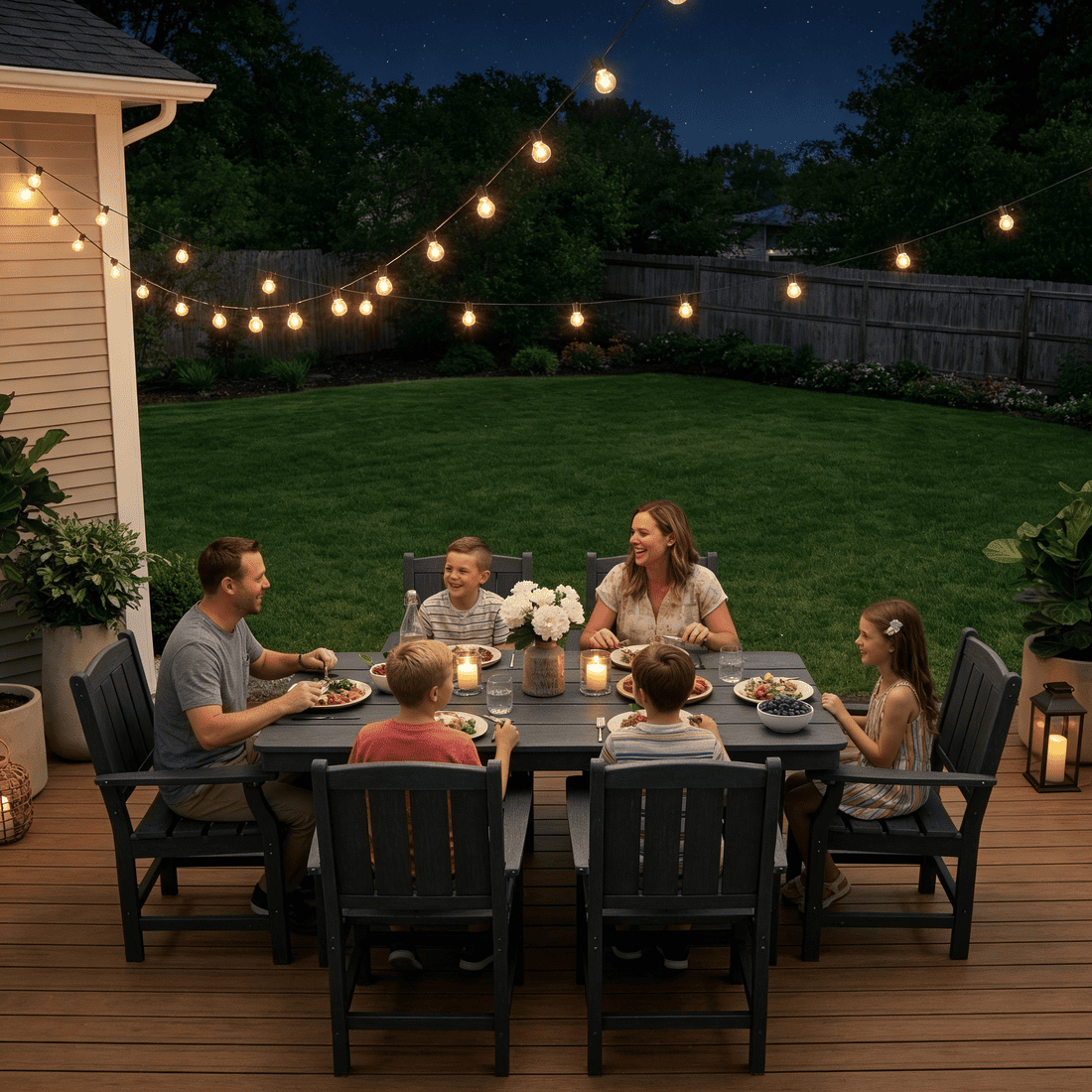 Corex HDPE Outdoor Dining Set, 7-Piece, Black