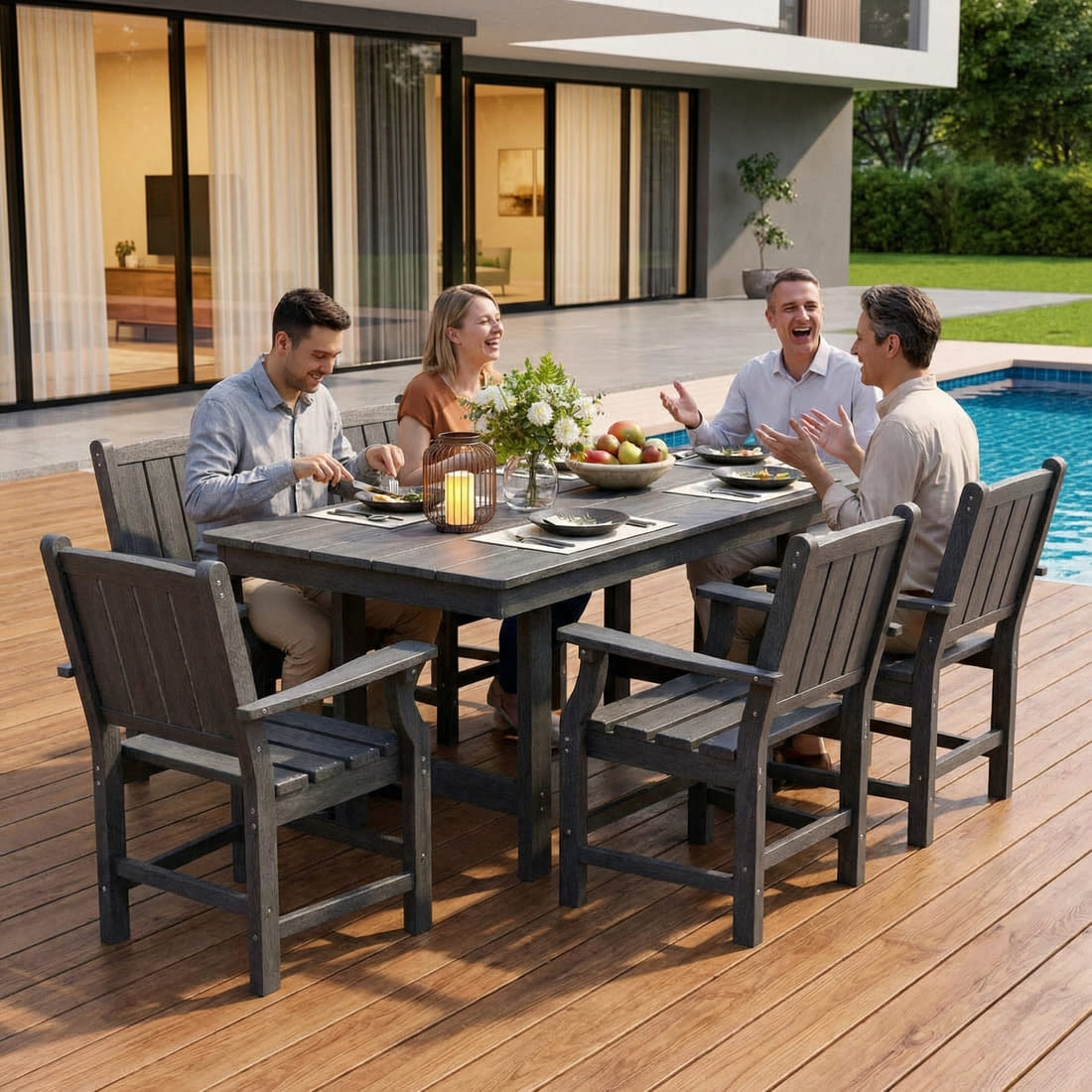Pamapic HDPE Outdoor Dining Table and Chairs with Umbrella Hole