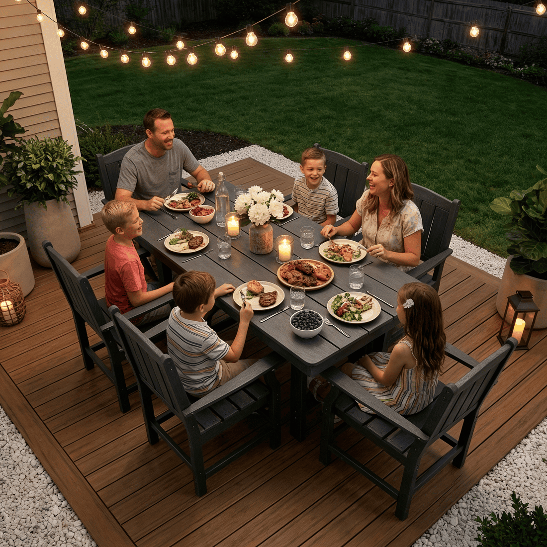 Corex HDPE Outdoor Dining Set, 7-Piece, Black