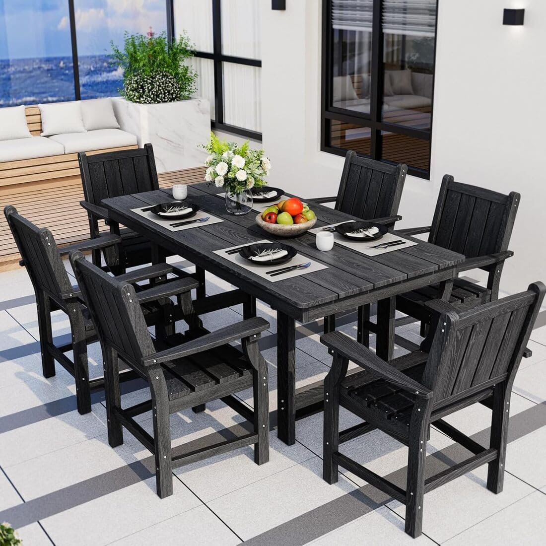 Corex HDPE Outdoor Dining Set, 7-Piece, Black