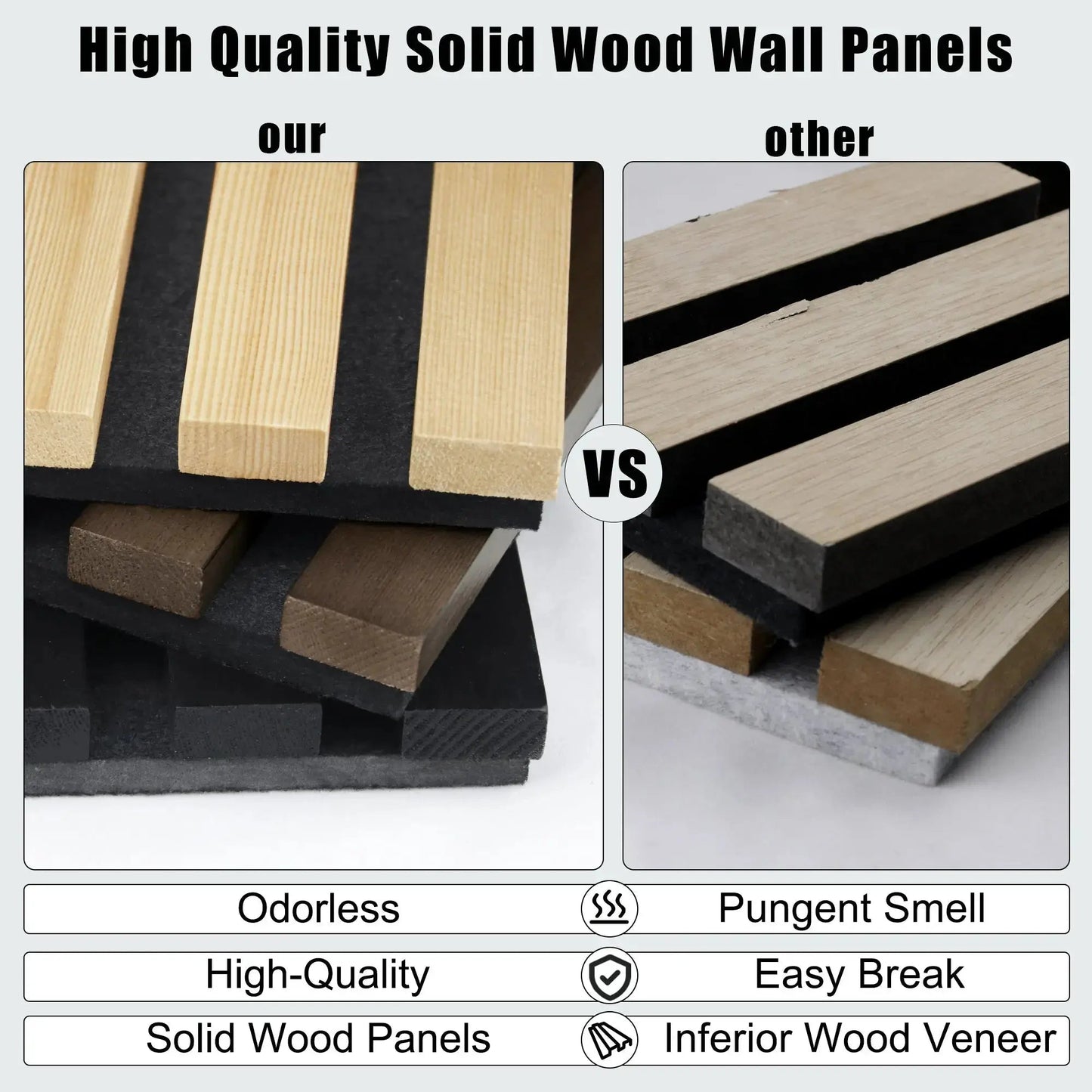 Hausvita Acoustic Solid Wood Slat Wall Panels ( 2 Panels Per Box ) - Wholesale