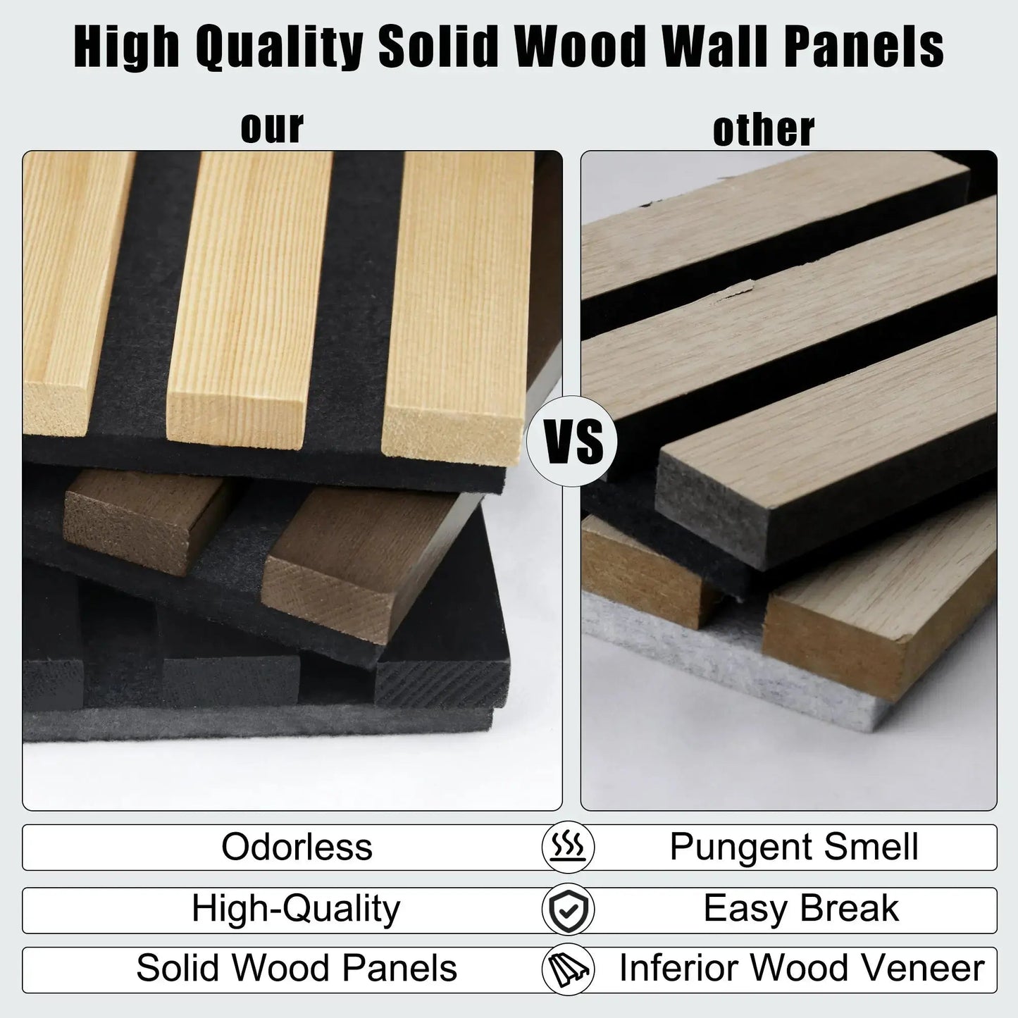 Hausvita Acoustic Solid Wood Slat Wall Panels ( 2 Panels Per Box ) - Wholesale