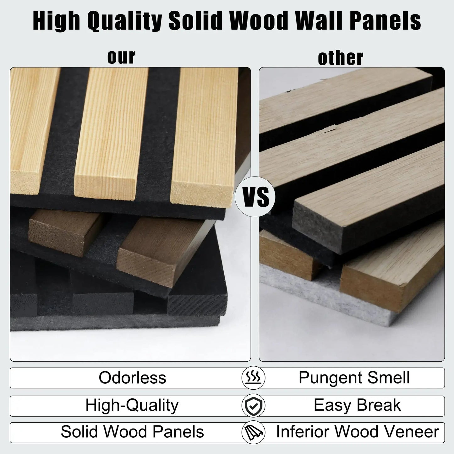 Hausvita Acoustic Solid Wood Slat Wall Panels ( 2 Panels Per Box ) - Wholesale