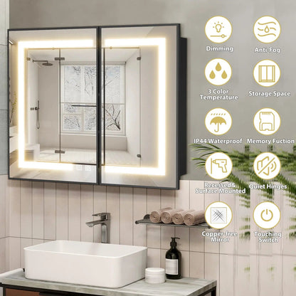 Hausvita Framed Recessed LED Light Bathroom Medicine Cabinet - medium