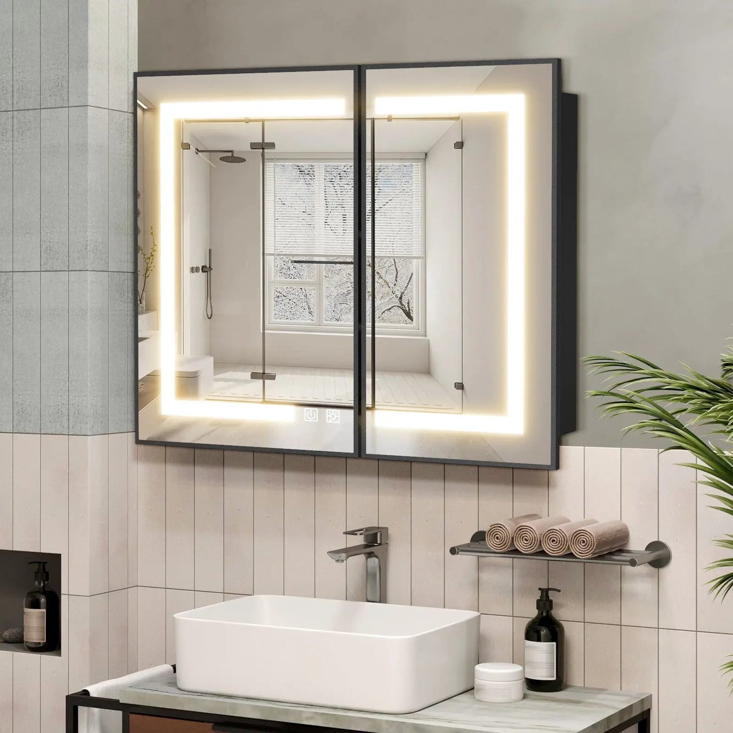 Hausvita Framed Recessed LED Light Bathroom Medicine Cabinet - medium