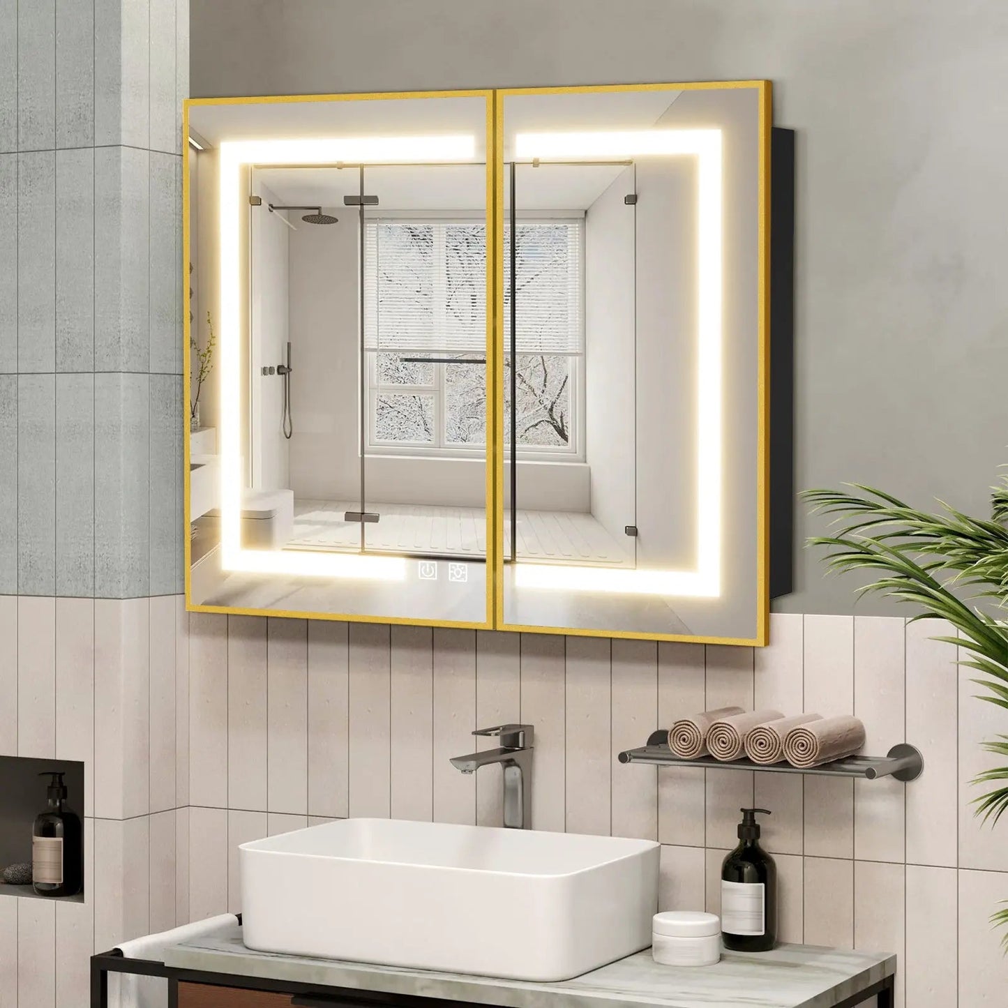 Hausvita Framed Recessed LED Light Bathroom Medicine Cabinet - medium