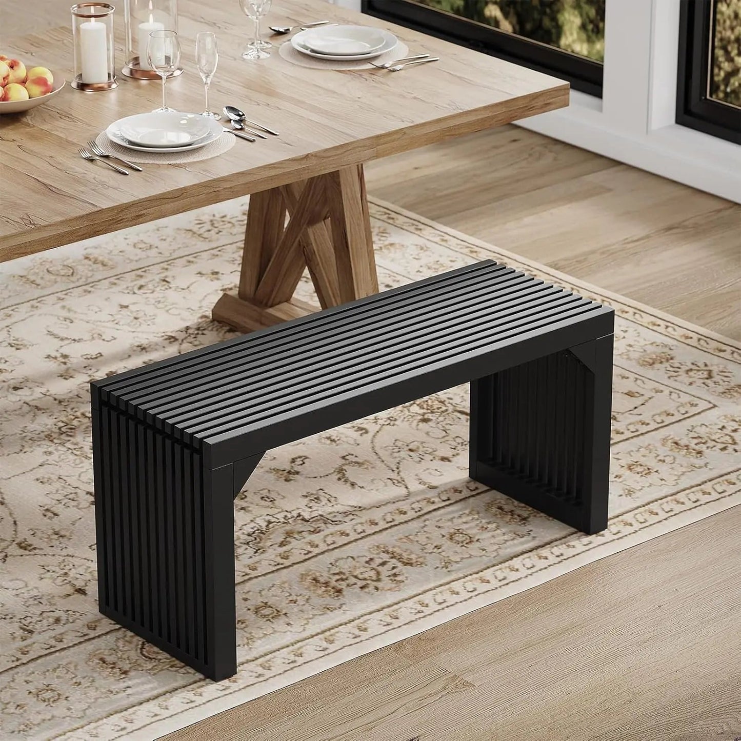 Hausvita HiKingQueens 35" Dining Bench, Indoor Wood Bench for Entryway, Living Room, Kitchen and Bedroom (Nature, Long Bench)