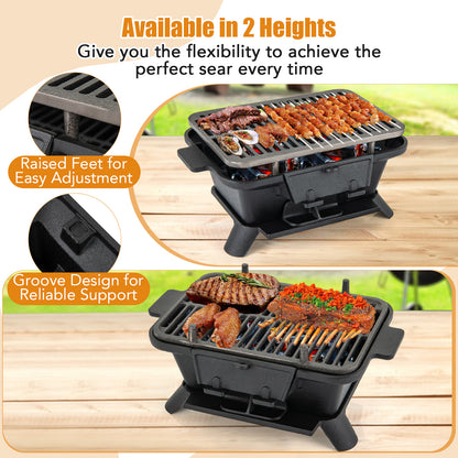 100% Cast Iron Hibachi Grill with Grill Grate Lifter