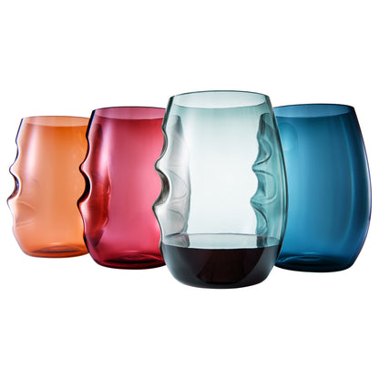 Eze Acrylic Stemless Finger-Indent Wine Glassware, Set of 4