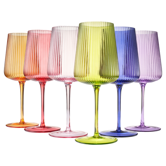Rhea Ribbed Stemmed Wine Glassware, Set of 6