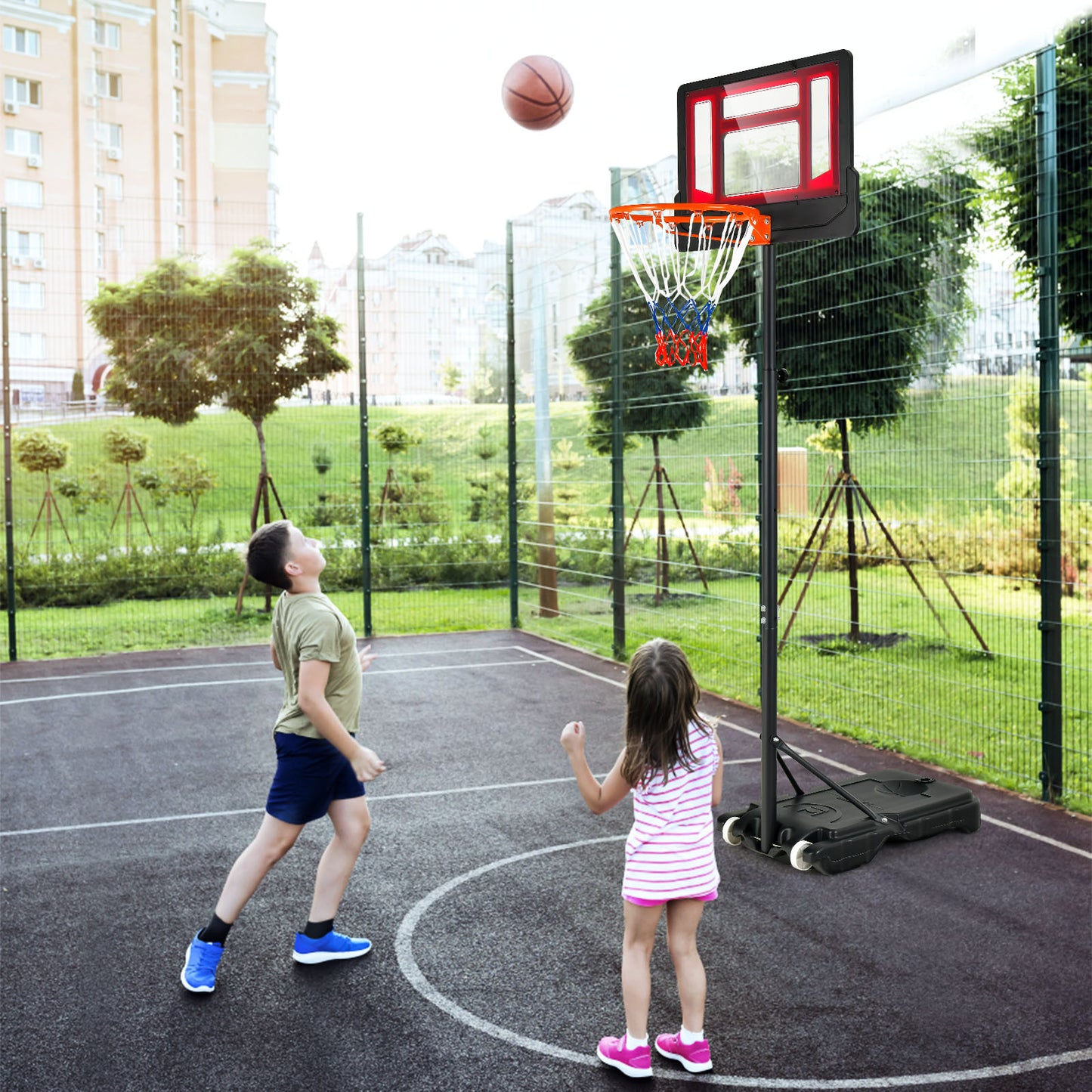4.3-8.2 FT Portable Basketball Hoop with Adjustable Height and Wheels