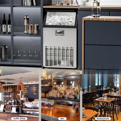 Commercial Ice Maker Machine 100lbs Moon-Shaped Ice Machine with Storage