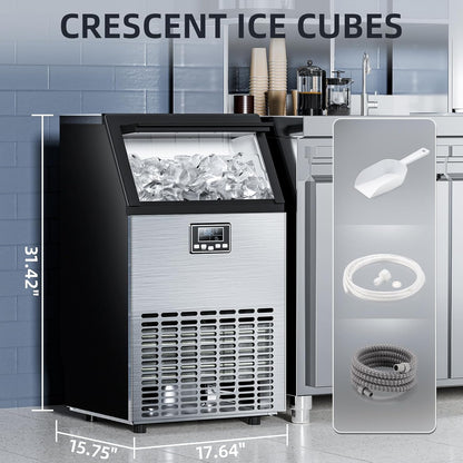 Commercial Ice Maker Machine 100lbs Moon-Shaped Ice Machine with Storage
