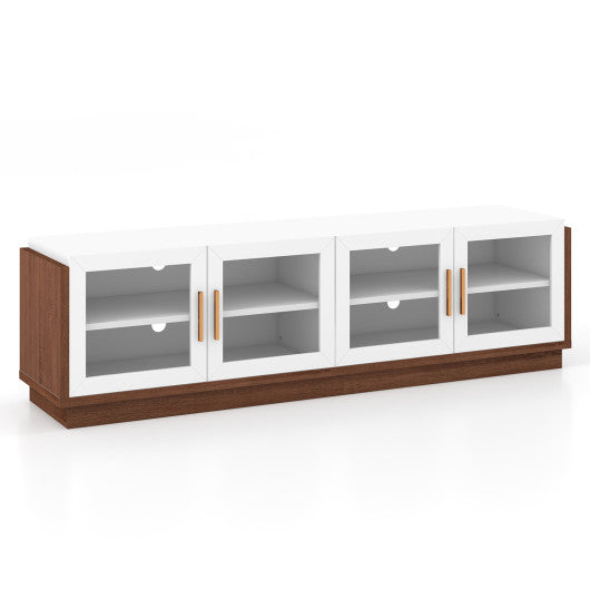 Large TV Stand for TVs up to 75 Inch with 4 Tempered Glass Doors for Living Room - White