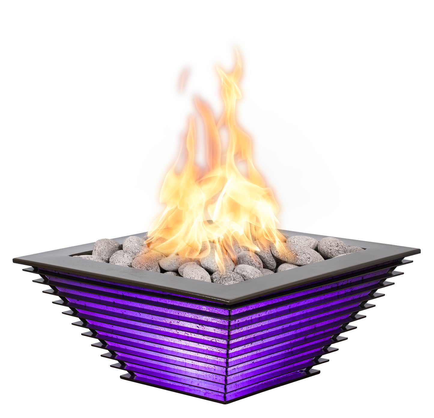 Lighthouse Series - The Royal Fire Bowl with LED Lights 36" - Powder Coated Metal - Electronic Ignition