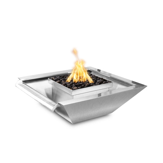 Maya Stainless Steel Wide Gravity Spill Fire and Water Bowls 36" - Electronic Ignition