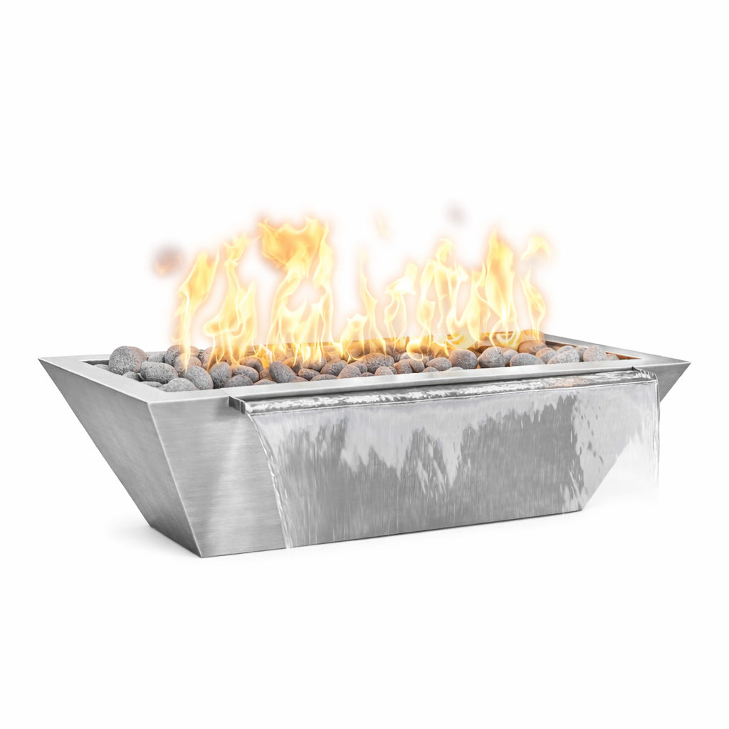 Maya Linear Stainless Steel Fire and Water Bowls 72" x 30" - Match Lit
