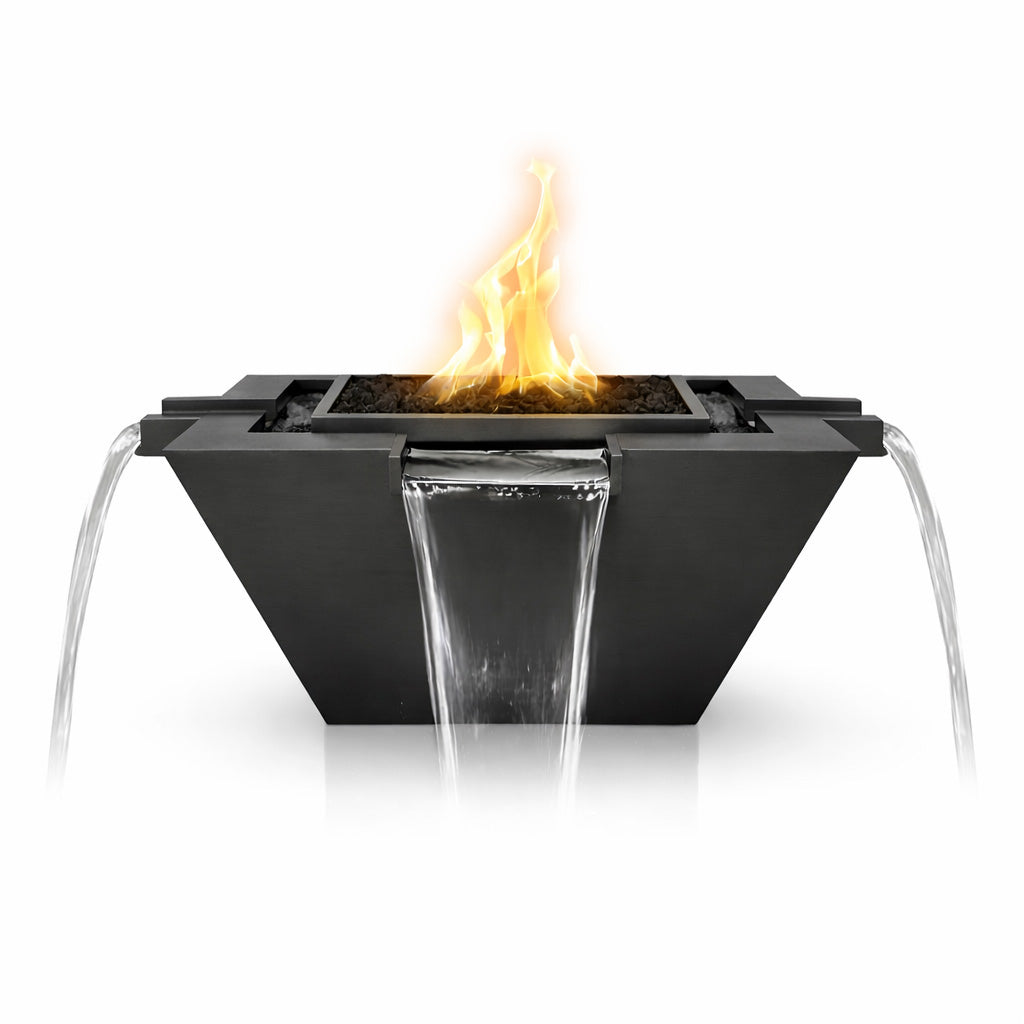 Maya Metal Powder Coated 4 Way Spill Fire and Water Bowl 30" - Electronic Ignition