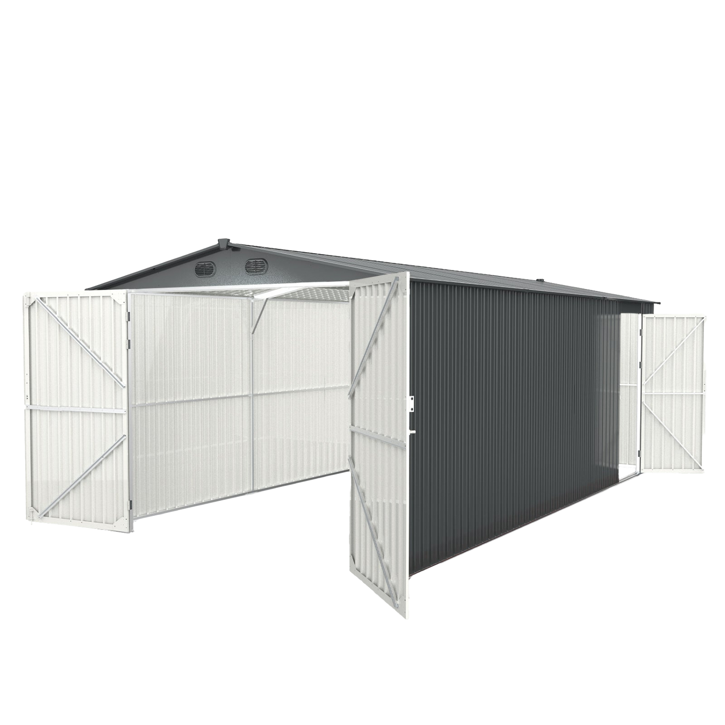 10FT  x 20FT Metal Shed with Double Front Doors & Side Entry Door