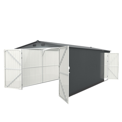 10FT  x 20FT Metal Shed with Double Front Doors & Side Entry Door
