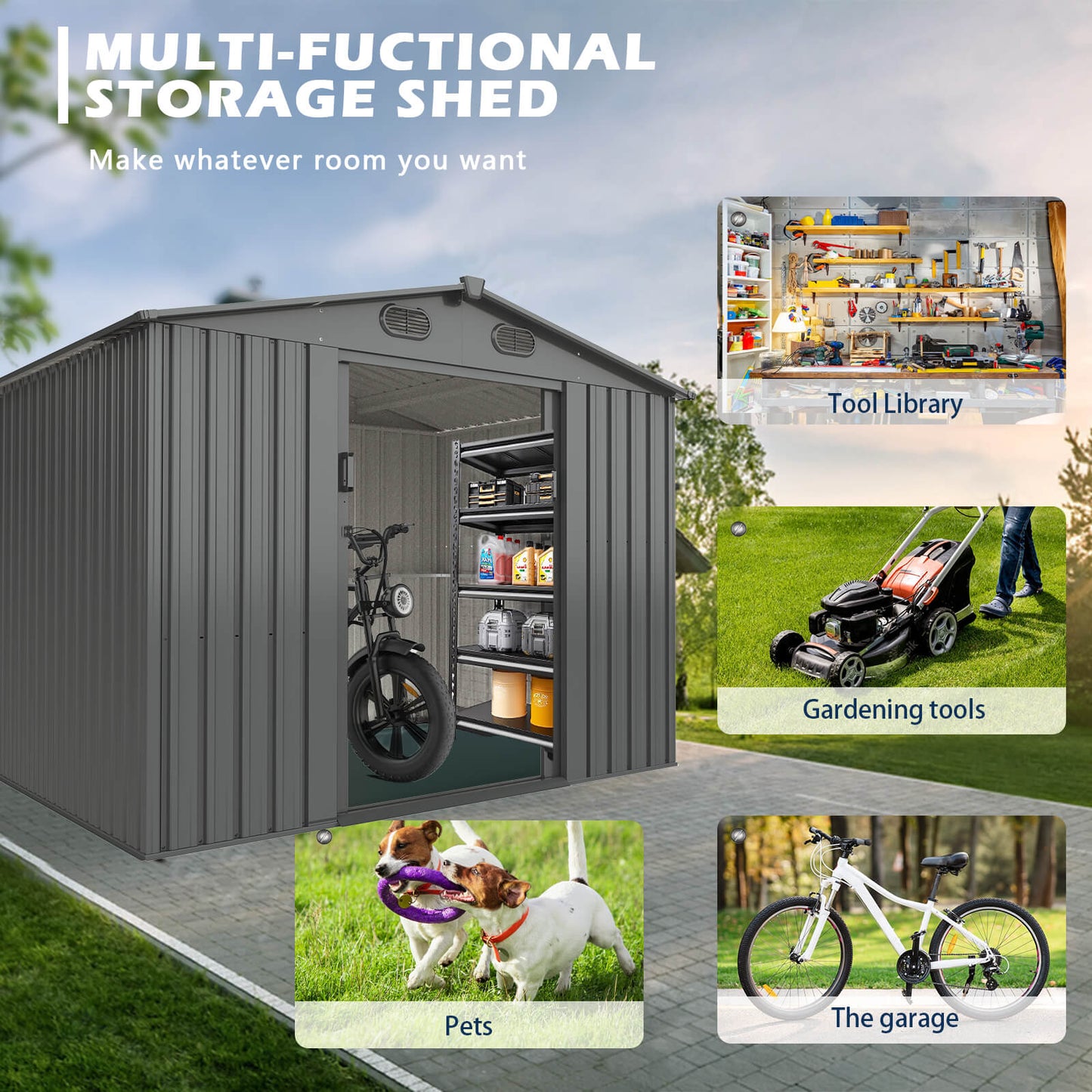 13FT x 20FT Metal Shed with Double Front Doors & Side Entry Door